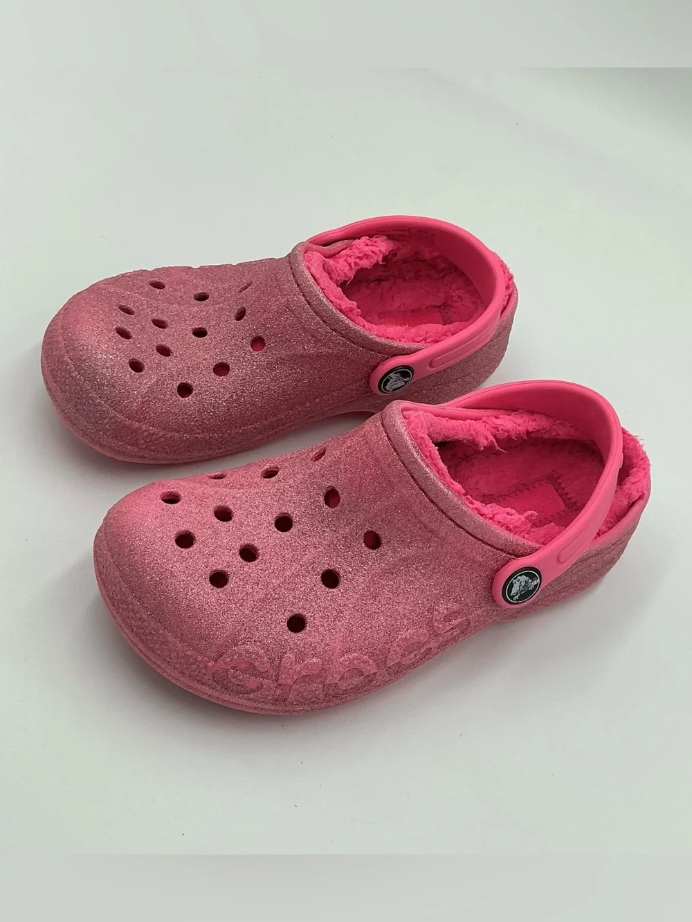 Crocs Youth Classic Lined Pink Clog Sparkle Size C13 #207656 Slip On Glitter